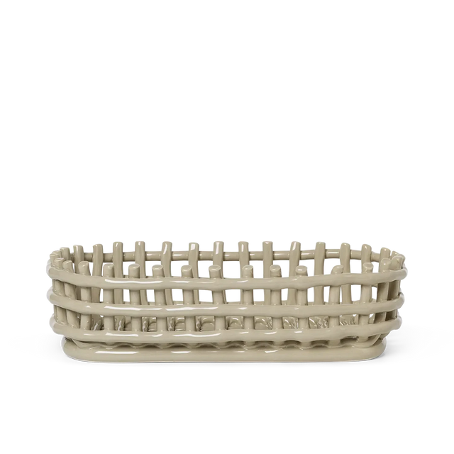 ferm LIVING Ceramic Basket Oval Cashmere – Obstschale aus Keramik im Flechtdesign