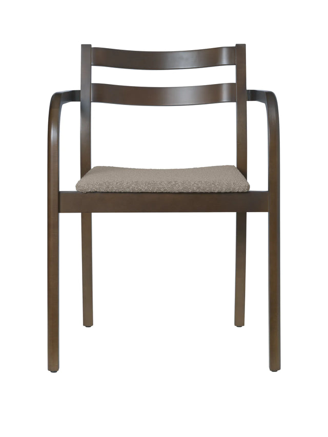 ferm LIVING Boda Esszimmerstuhl mit Armlehne Buche dunkel gebeizt mit Sitzpolster Rugged Bouclé Natural – Armlehnstuhl aus Holz