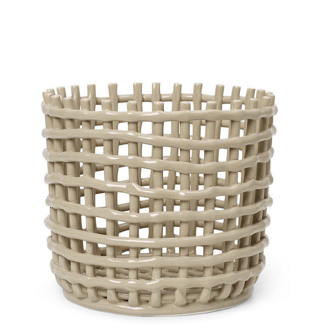 ferm LIVING Ceramic Basket Large Cashmere – Obstschale aus Keramik im Flechtdesign