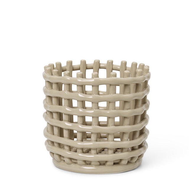 ferm LIVING Ceramic Basket Small Cashmere – Obstschale aus Keramik im Flechtdesign