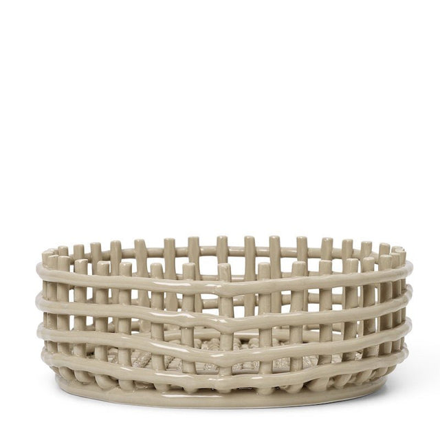 ferm LIVING Ceramic Basket Centerpiece Cashmere – Obstschale aus Keramik im Flechtdesign