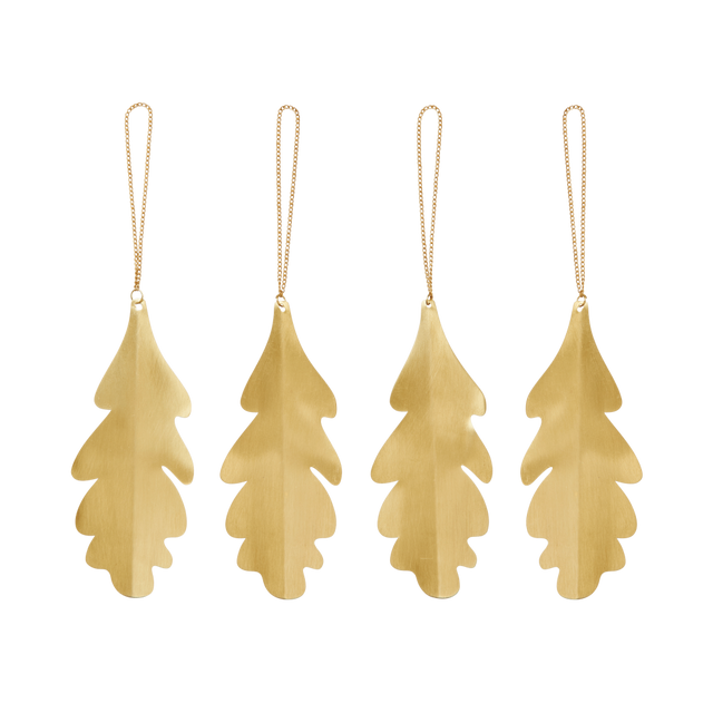 ferm LIVING Oak Leaf Ornaments Messing – Christbaumschmuck Anhänger Eichenblatt 4er-Set