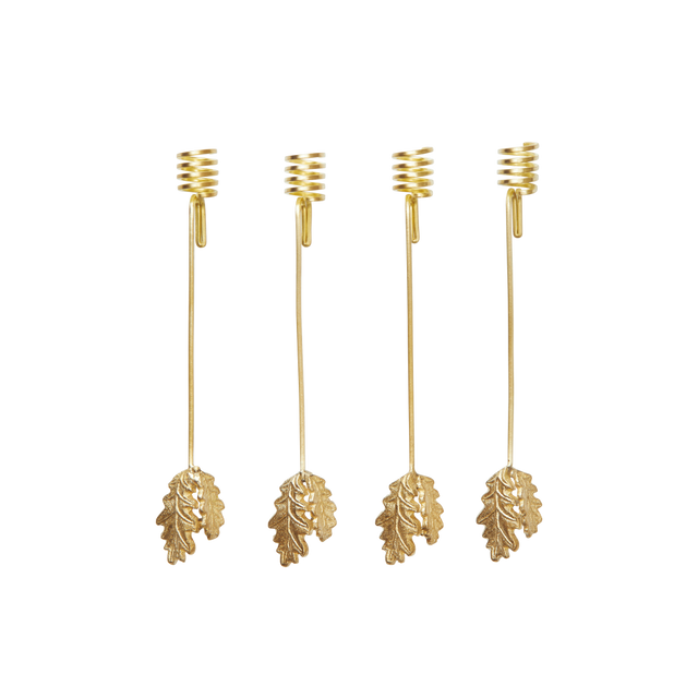 ferm LIVING Oak Leaf Baumkerzenhalter Messing – 4er-Set in Eichenblattform
