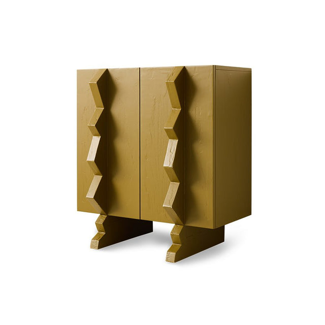 HKliving Design Sideboard Forma Olive Green – olivgrünes Sideboard im Memphis-Stil mit asymmetrischen Griffen